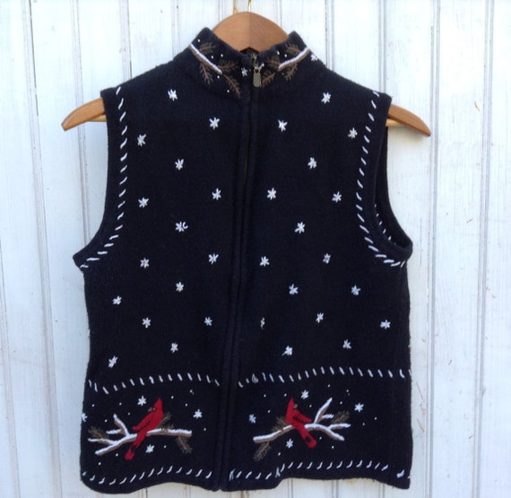 Ugly Christmas Sweater Black MEDIUM zippered vest Cardinals