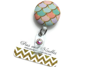 Summer ID Badge Reel - ID Badge Holder - Retractable Badge Reel - Badge Reels - Mermaid ID Badge Reel - Nurse Gift - Mermaid Scales Id Badge
