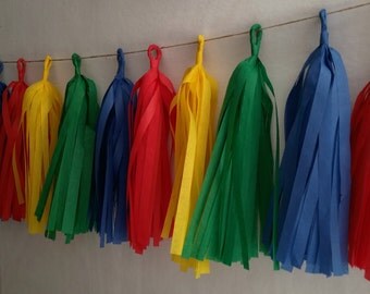 SHIPPED NEXT DAY, 20 Tassel Sesame Street Tissue Paper Garland, Sesame Street Birthday Party Decorations, Building Blocks, Pom Pom Garland