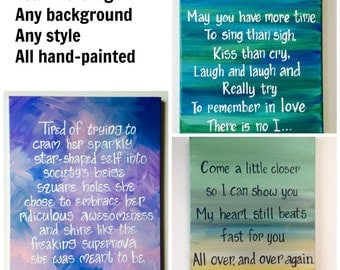Custom Artwork 16x20". Custom Canvas Quote. Made to order painting. Wording of your choice on wrapped canvas. Any colors. Any background.