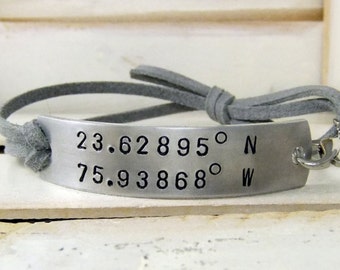 Latitude Longitude Bracelet, Hand Stamped Bracelet, Personalized Bracelet, Custom Bracelet, Long Distance Bracelet, Personalized Bracelet