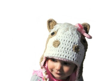Horse Hat, Knit Girls Hat, Horse Bow Hat, Toddler Girls Hat, Infant Girls, Winter Hat, Baby Girl Hat, Girls Knit Hat, Crochet Horse Hat Kids
