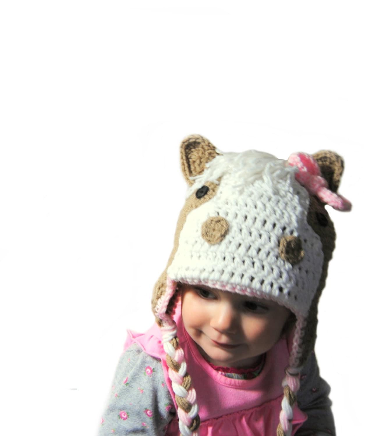 Horse Hat Knit Girls Hat Horse Bow Hat Toddler Girls Hat