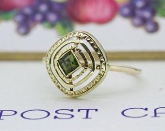 SALE Antique Stacking Ring | Green Tourmaline Ring | Dainty Gemstone Ring | Yellow Gold Stick Pin Ring | Unique Engagement Ring | Size 6 1/3