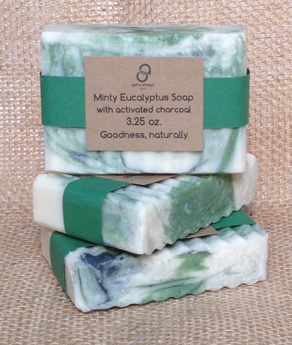 Minty Eucalyptus Soap with Charcoal/ Eucalyptus by AlphaOmegaSoaps