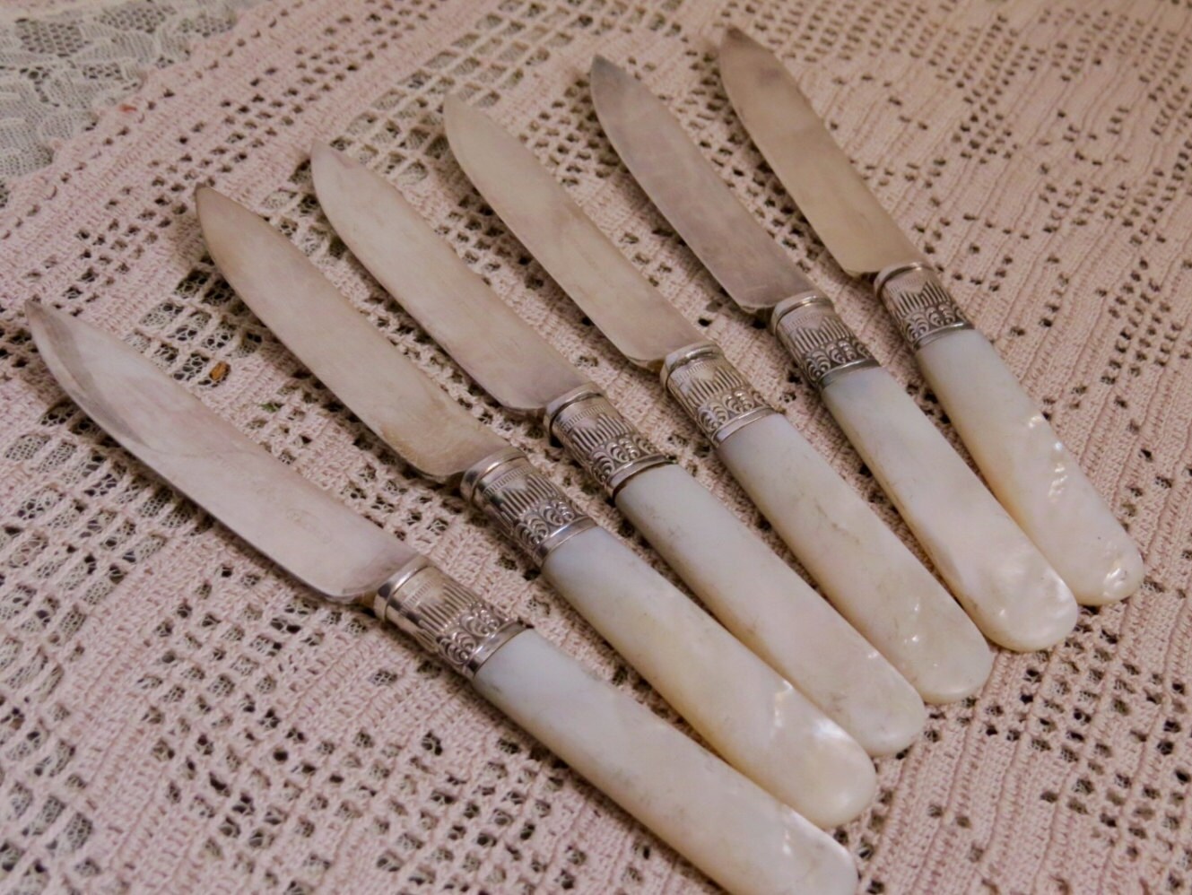 Vintage Fruit Knives Silver Plated Mother of Pearl Handled