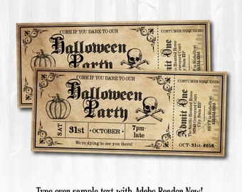 Halloween Invitations, Halloween Ticket Invitations, Halloween Tickets, Halloween Party Invitations - INSTANTLY Downloadable and EDITABLE!!