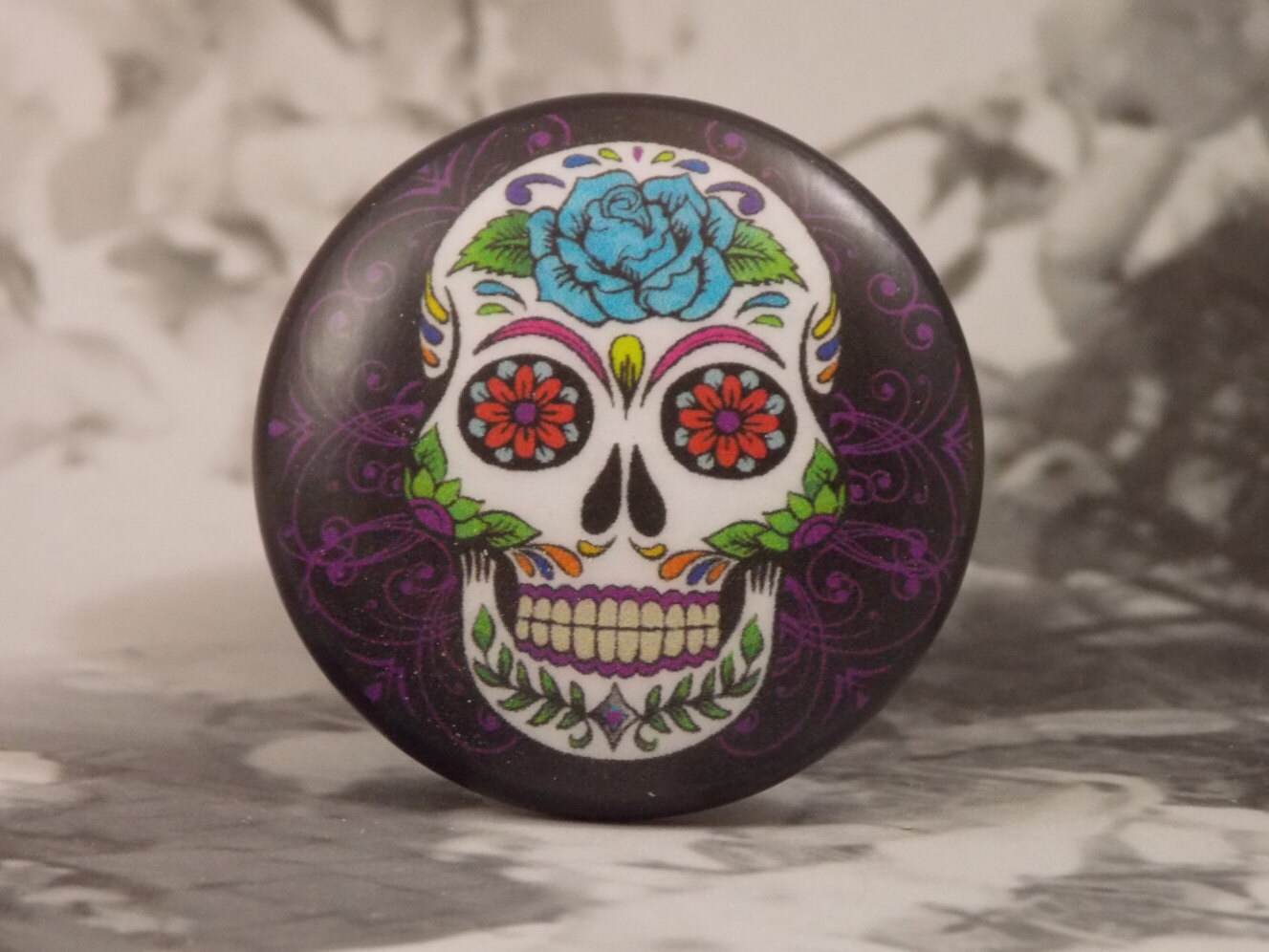 11/2 Sugar Skull Dresser Knobs Sugar Skull Purple
