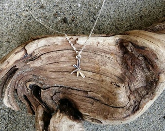 Tiny Sterling Silver Dragonfly Necklace, Dainty Silver Necklace, Sterling Silver, Small, Nature, Dragonfly