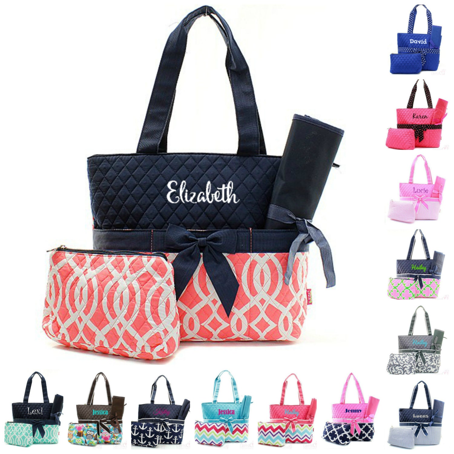 Monogrammed Diaper Bag Quilted Baby Tote Boy Girl Gift