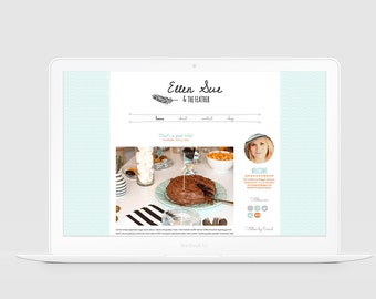 WordPress Theme - Premade Responsive Blog Design - Cute WordPress Blog Template - Hand Drawn Feather Design - Orange and Aqua - Ellen Sue