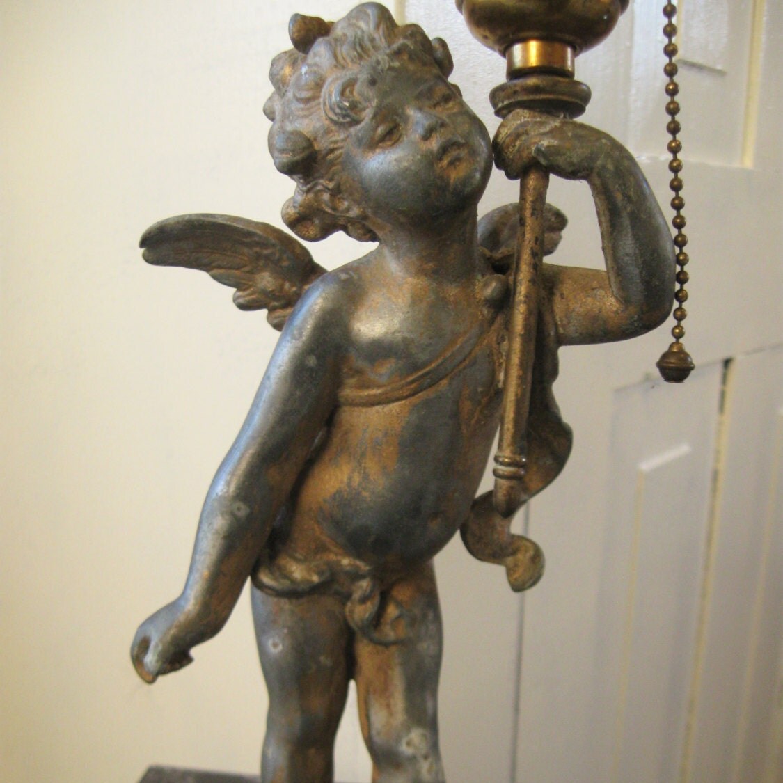 Antique French Bronze Spelter Cherub Angel Lamp Putti by PoemHouse