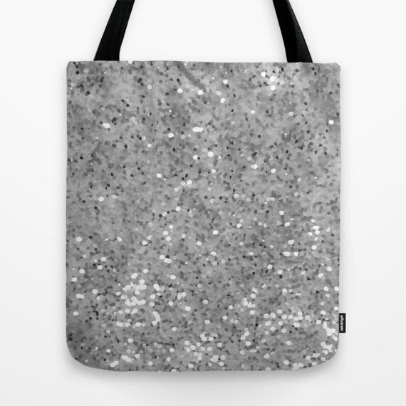 Glitter printed canvas bag silver tote bag by LazyLittleLuckyGirl