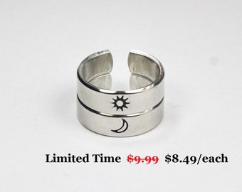 Sun Or Moon Ring, Simple Couples Rings, Friendship Gift Rings, Custom Personalized Hand Stamped Aluminum Ring