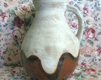 Vintage 1960s Vase White Russet Carstens West German Fat Lava Pottery Ceramic Jug
