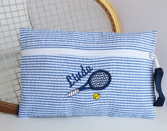 Tennis Cosmetic Bag With Personalized Name In Navy Stripe 