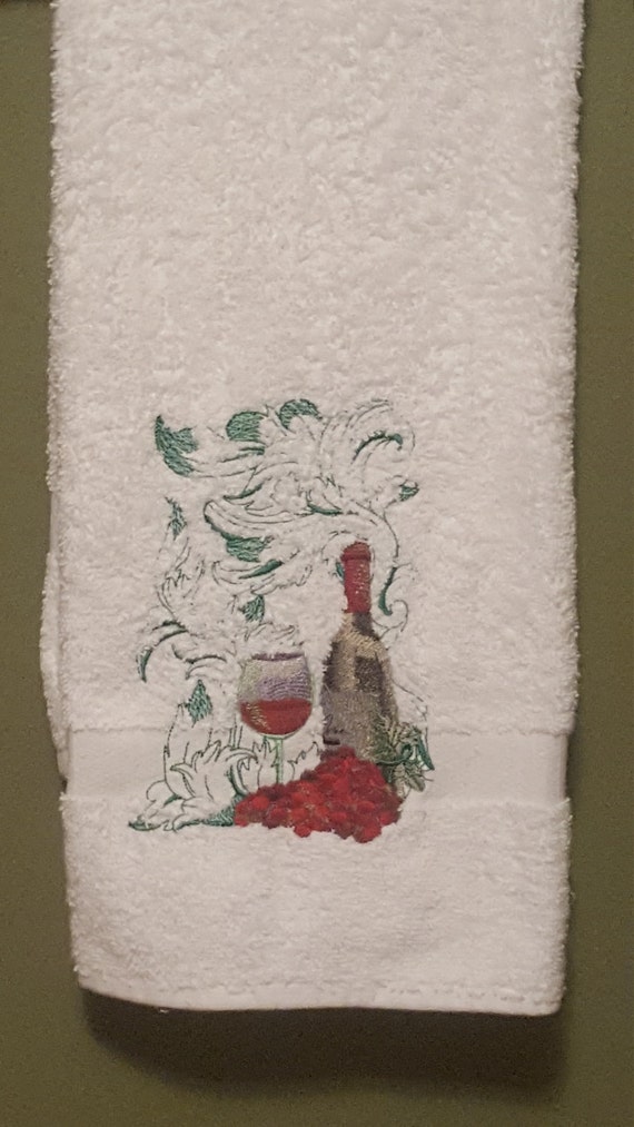 Machine Embroidered Wine Design Hand Towel
