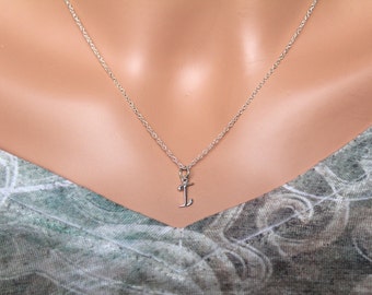 Sterling Silver Cursive I Initial Necklace, I Letter Necklace, Cursive I Initial Necklace, Silver I Letter Necklace, I Letter Necklace