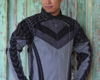 Mens jacket/ Medium jacket/ Designer Jacket/ zip off sleeves to vest/ Sacred Geometry/ Burning Man/ Festival wear/ Embroidery/ Futuristic