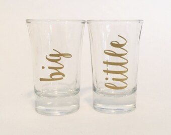 Shot Glasses - Big Little Script Font Sorority Custom Shot Glass - Gold