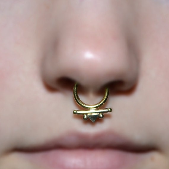 Tribal Septum Ring 14 gauge - Gold Nose Piercing - Septum Piercing - Tragus Ring - Helix Hoop - Cartilage Earring - Septum Jewelry 14g