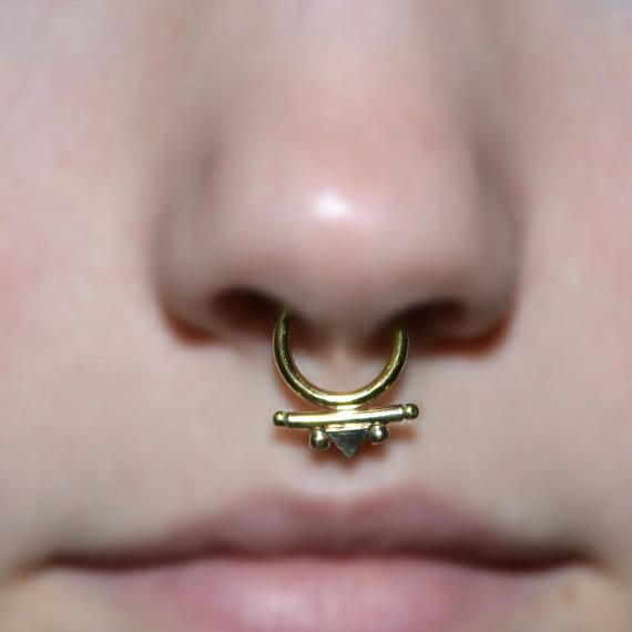 Tribal Septum Ring 14 gauge Gold Nose Piercing Septum