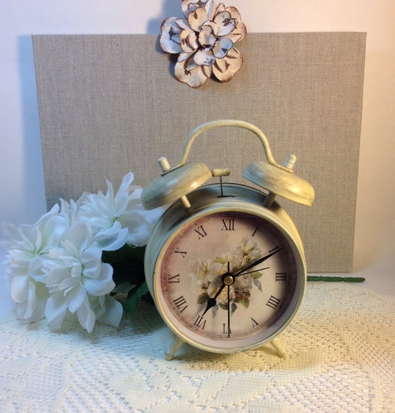 Vintage Inspired Shabby Cottage Chic Floral Alarm Clock