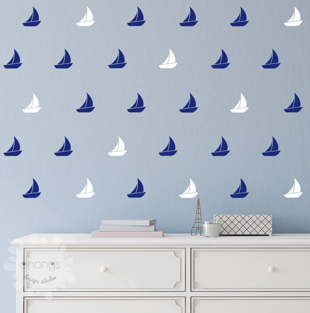 Sail Boat Wall Decal / 36 Sail Boats Sticker / Home decor
