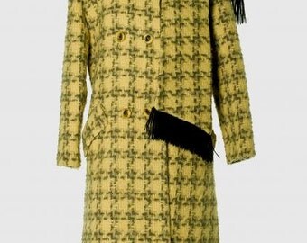 1960's Houndstooth Wool Coat with Scarf-Collar/ Free U. S. Shipping