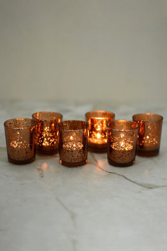 6 COPPER MERCURY Glass VOTIVE Candle by KitAndCaboodleSupply