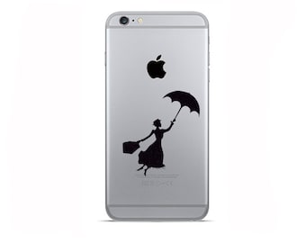 2 iPhone 6 Decals - iPhone 6 Plus Stickers - Galaxy s8 Two Mary Poppins Decal - Black Fabric Stickers - Samsung galaxy s7 Decal - Gold Decal