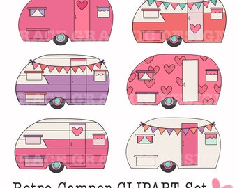 Retro Camper Clipart Camping DIY Digital Art Retro Camper Clipart Camping DIY Digital Art