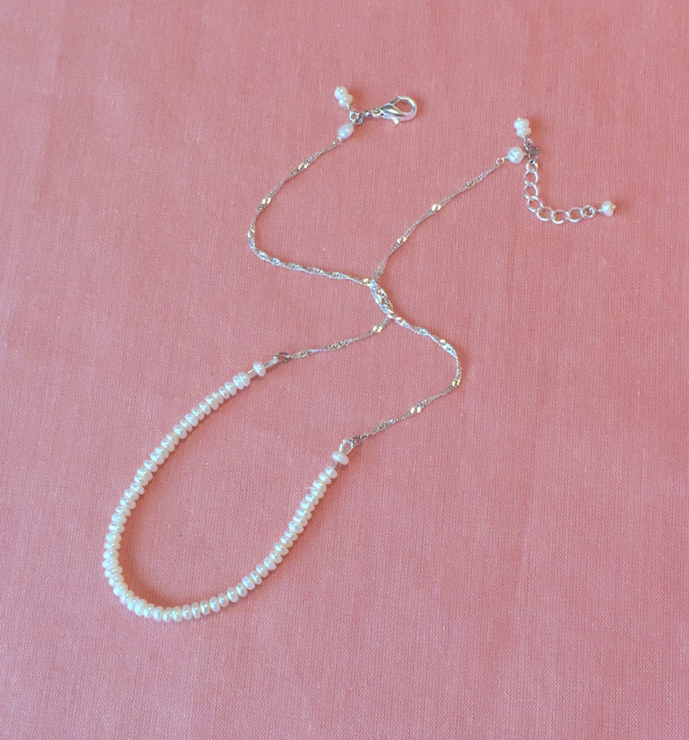 Beaded Necklace Pearl Necklace Bridal Necklace Silver