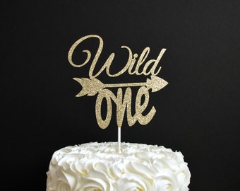 Wild One Cake Topper - Arrow Cake Topper - Glitter First Birthday Cake Topper - Boho 1st Birthday - Tribal Theme Birthday Cake Topper