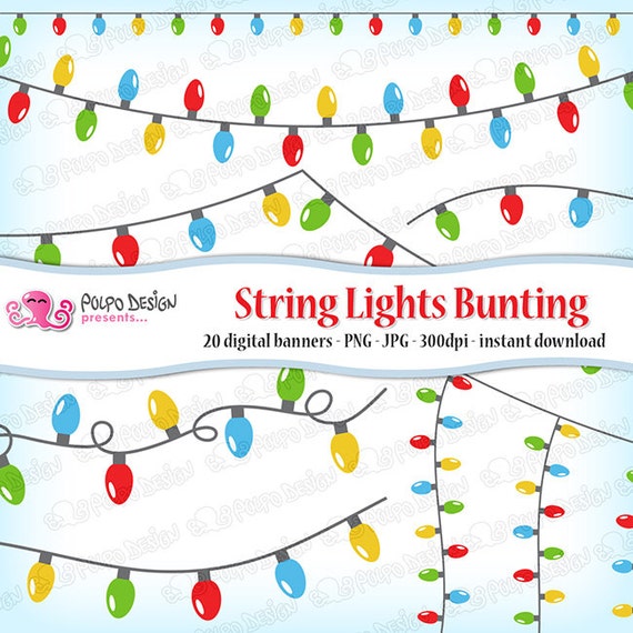 String Lights bunting banners clipart. Digital clip art.