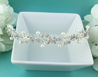 Rhinestone Crystal Pearl bridal headband, wedding headband, wedding headpiece, rhinestone tiara, crystal bridal headband 270740719