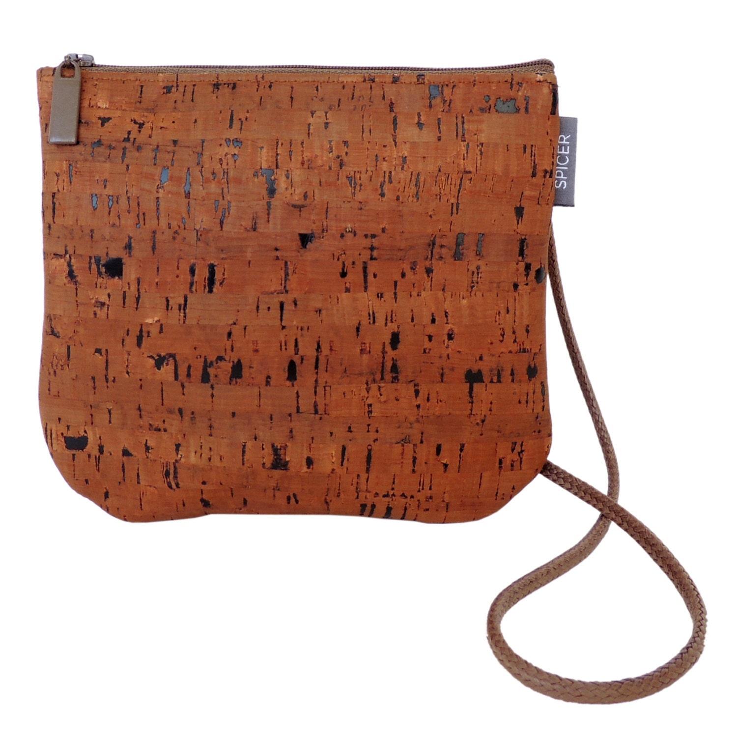 Small Crossbody Bag/ Cork Bag/ Mini Zip Top Bag/ Dark Brown