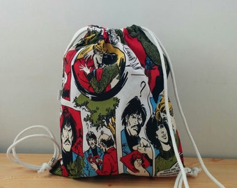 String backpack,comic backpack,city print fabric,comic fabric,fabric backpack,draw string backpack,draw string bag,comic print fabric