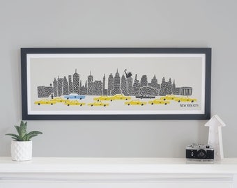 Panoramic Art Print, New York Cityscape, New York Gifts, Oversized Art, Mid Century Modern, Apartment Decor, Housewarming Gift, Landmarks