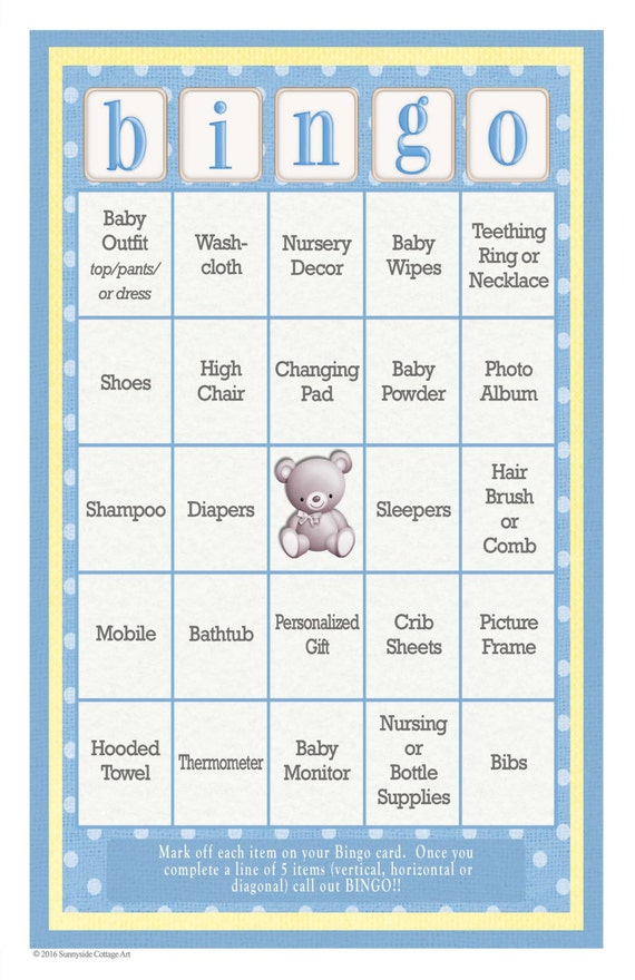 66 card baby bingo game in a sweet classic by SunnysideCottageArt