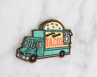 Taco Food Truck Patch - Iron On, Embroidered Applique - Aqua - Turquoise Blue