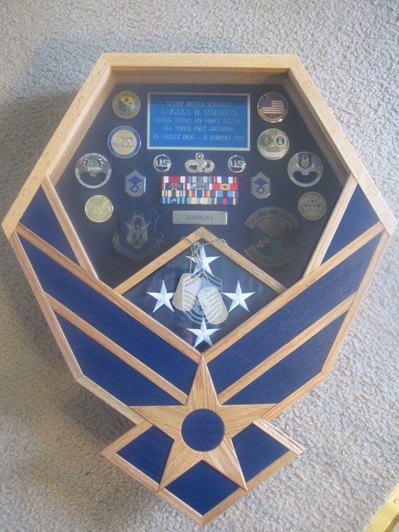Handcrafted Air Force Shadow Box Oak & Blue Inlays the