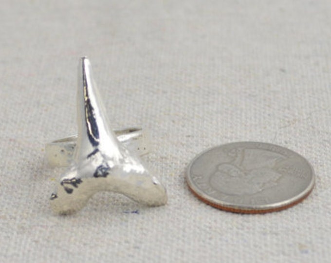 Shark Tooth Ring, Solid Sterling Silver, Statement Ring, Sand Cast Ring, Fossil Tooth Ring, Shark Tooth Jewelry, BOHO Ring, Tooth Ring