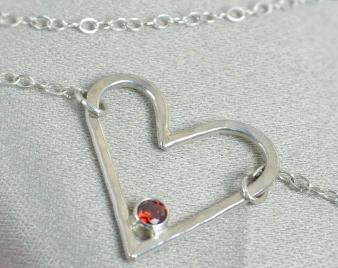 Garnet Heart Necklace, Sterling Silver, Mothers Necklace, January Birthstone Necklace, Garnet Necklace, Mother's Necklace, Heart Pendant