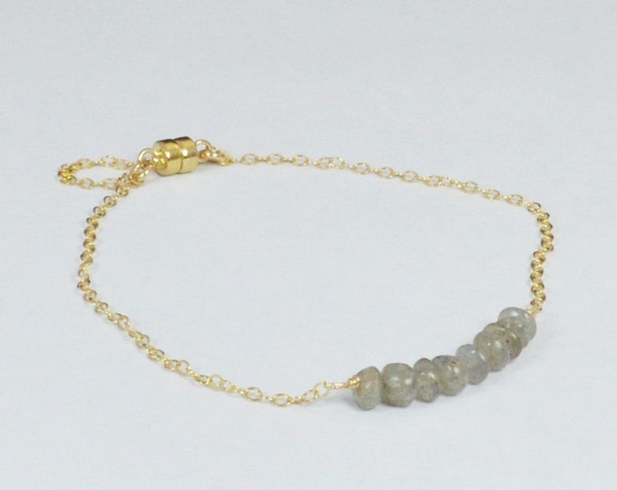 Labradorite Bracelet, Danity Stacking Bracelet, 14k Gold Fill, Sterling Silver, Rose Gold, Gray Bracelet, Bar Bracelet, Labradortie