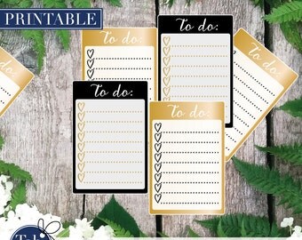 TO DO black and gold heart checklist printable planner stickers. Calligraphy checkboxes for Erin Condren and Happy planner planner.