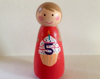 Birthday cake topper - peg doll girl - cake decoration - Happy Birthday - personalized gift - custom doll - birthday doll - cupcake topper