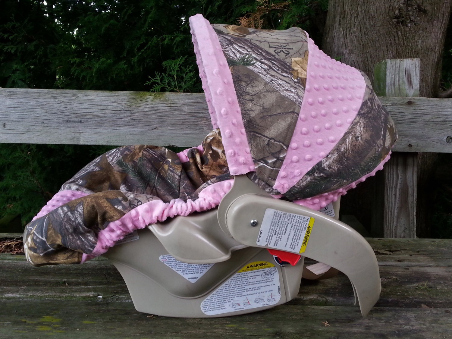 Camo Infant Car Seat Cover RealTree fabric and Pink Minky
