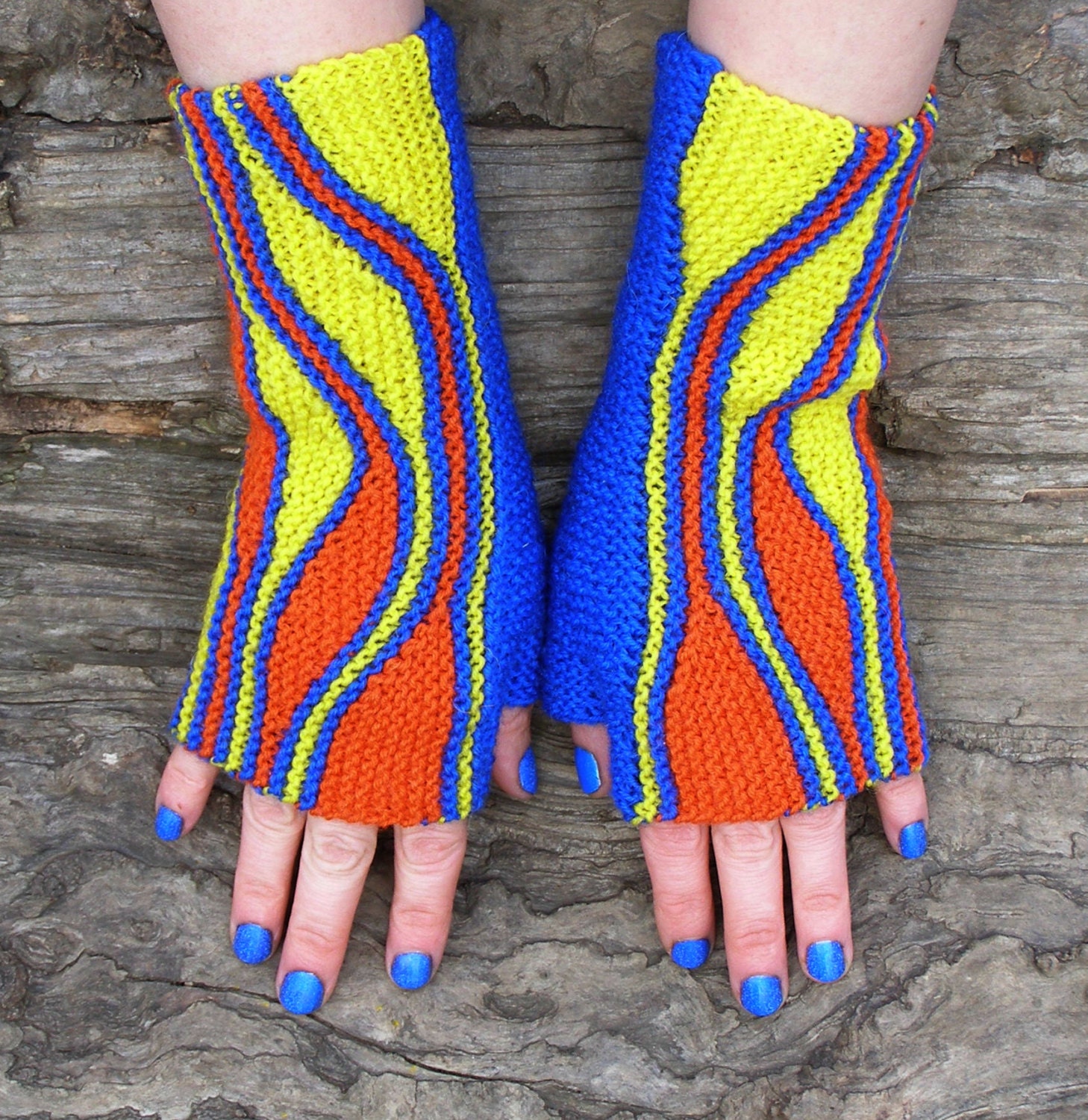 Cool knit fingerless gloves Bright color wrist warmers