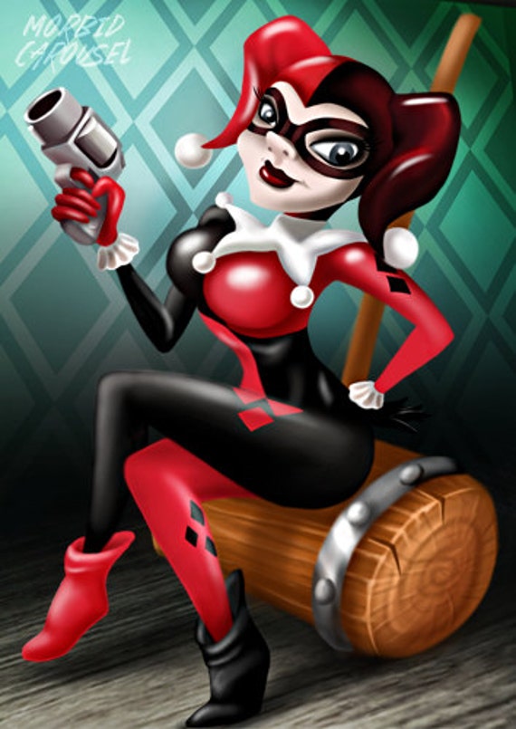 Harley Quinn On Hammer Pin Up Portrait A3 Giclee Art Print 9110